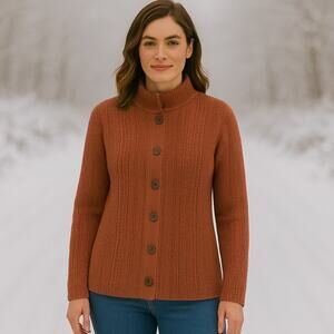 Coldwater Creek Women's SZ L 100% Cotton Shaker Detail Button Cardigan In Spice